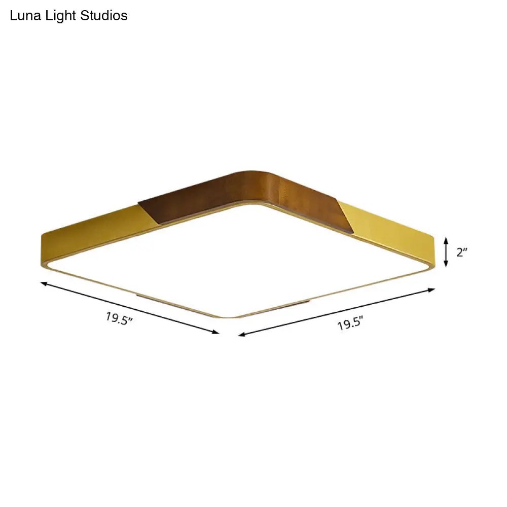 Modern Led Flush Mount Ceiling Lamp With Gold Metal Wood Finish And Acrylic Diffuser - 16/19.5/25.5