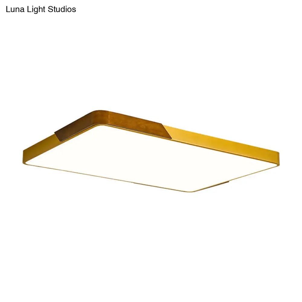 Modern Led Flush Mount Ceiling Lamp With Gold Metal Wood Finish And Acrylic Diffuser -