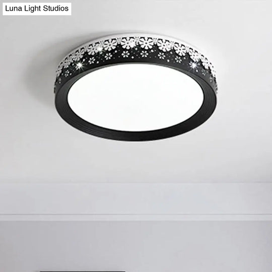 Modern Led Flush Mount Ceiling Light - Black Snowflake Pattern Acrylic Shade Warm/White 18/22/30 Dia