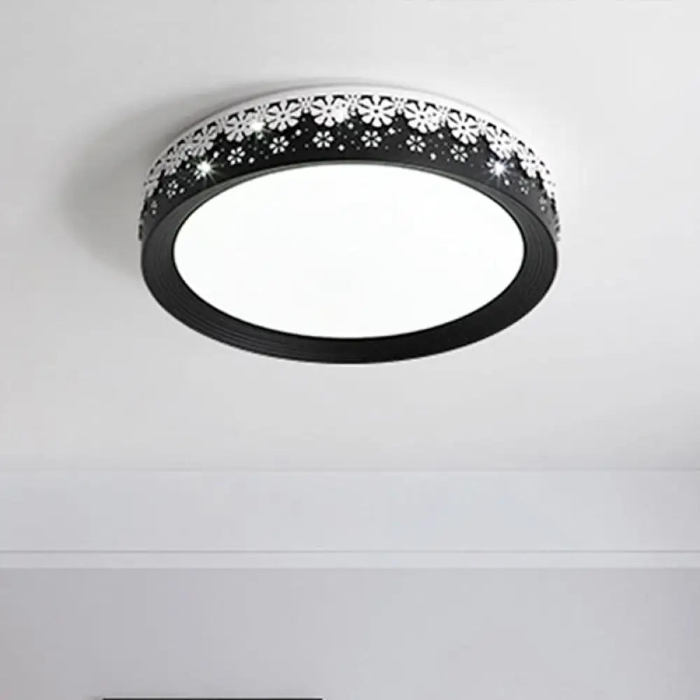 Modern Led Flush Mount Ceiling Light - Black Snowflake Pattern Acrylic Shade Warm/White