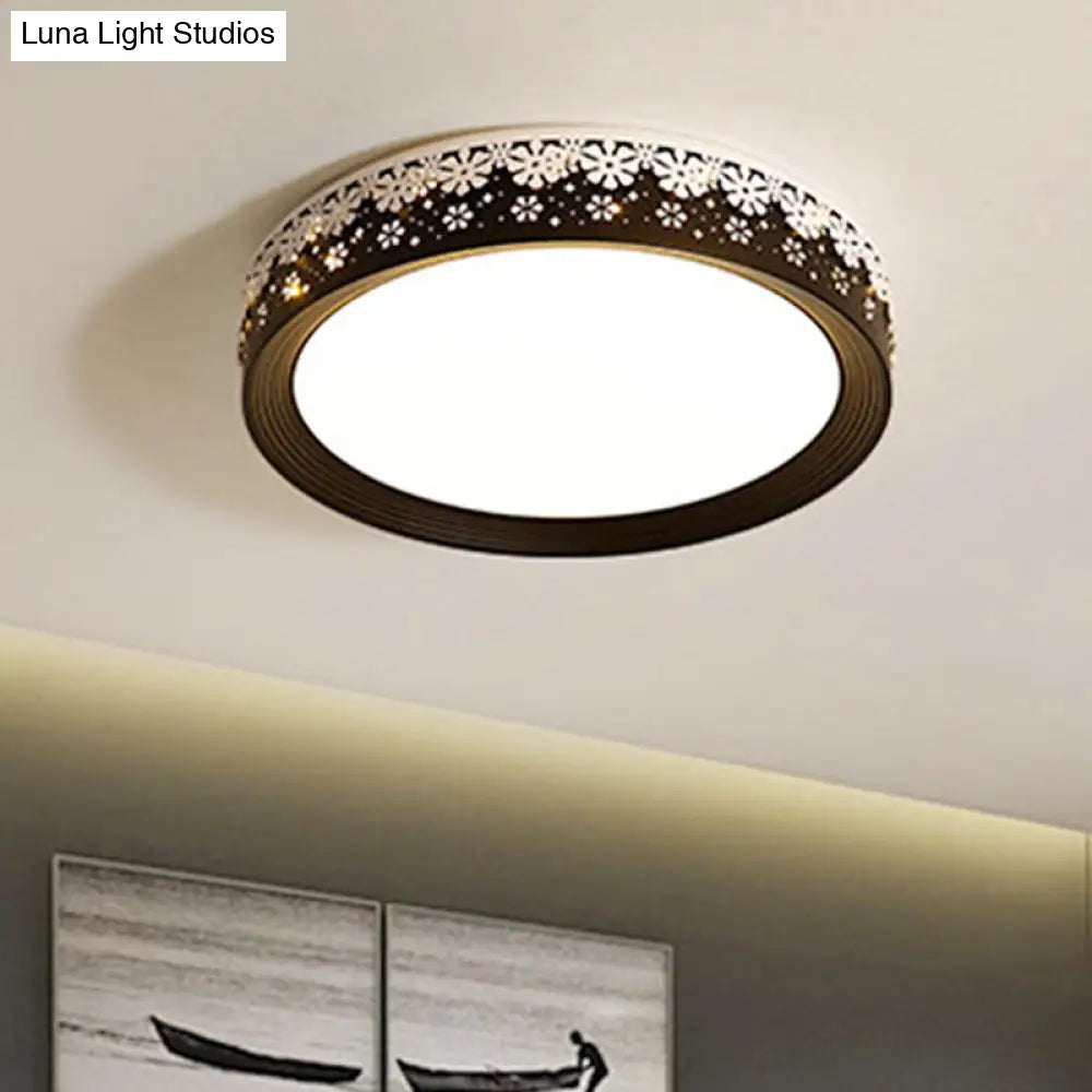 Modern Led Flush Mount Ceiling Light - Black Snowflake Pattern Acrylic Shade Warm/White 18/22/30 Dia