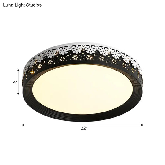 Modern Led Flush Mount Ceiling Light - Black Snowflake Pattern Acrylic Shade Warm/White 18/22/30 Dia