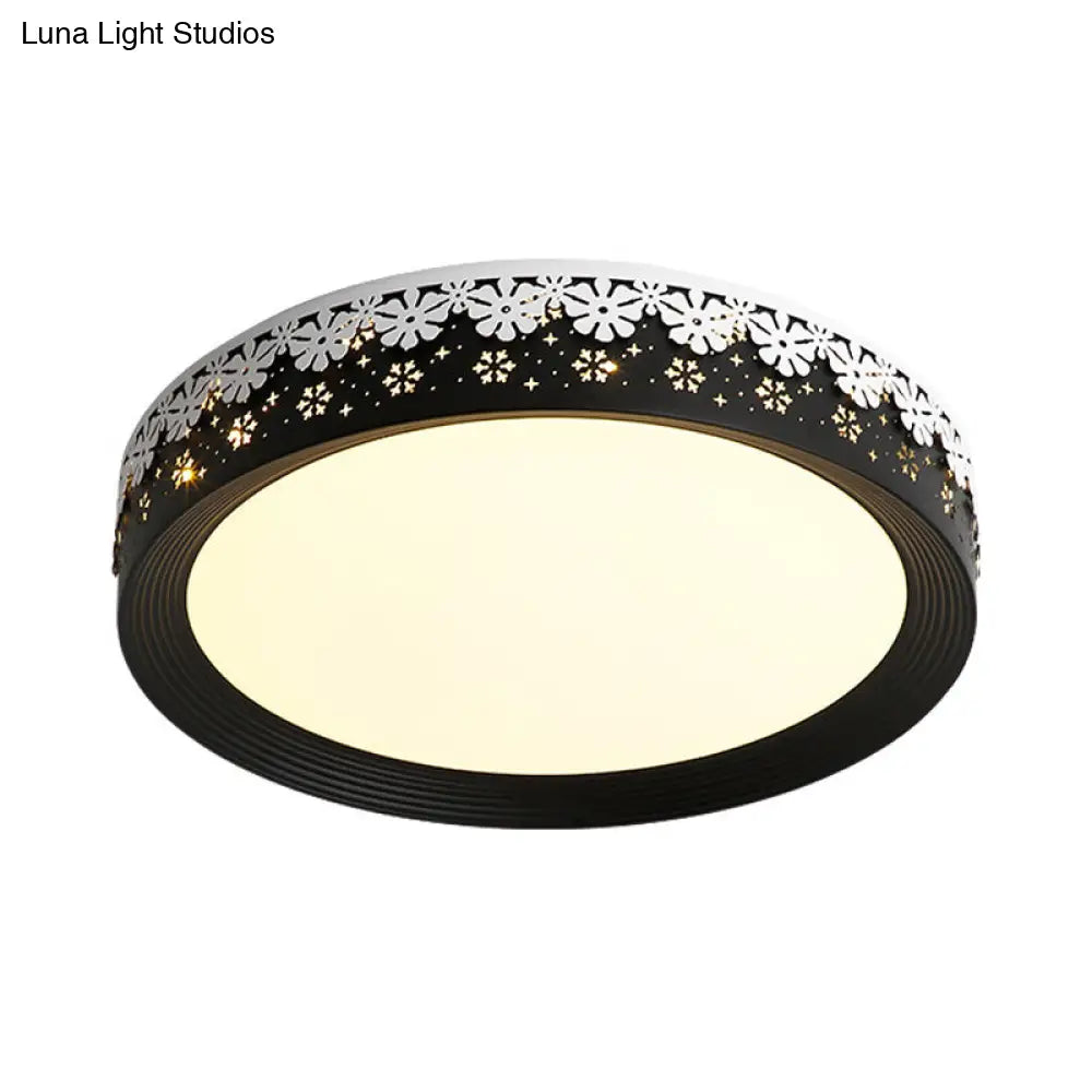 Modern Led Flush Mount Ceiling Light - Black Snowflake Pattern Acrylic Shade Warm/White 18/22/30 Dia