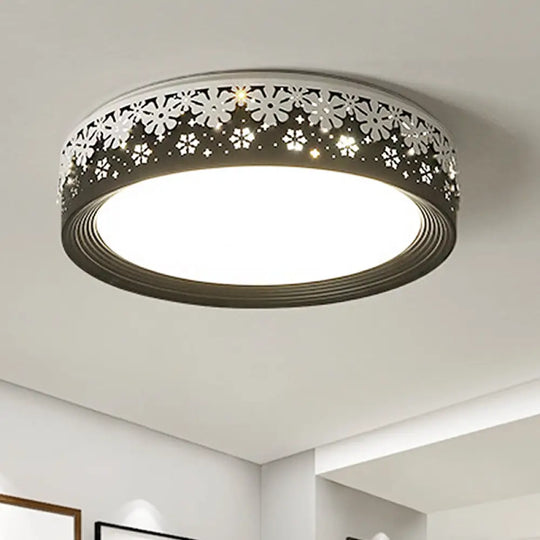 Modern Led Flush Mount Ceiling Light - Black Snowflake Pattern Acrylic Shade Warm/White