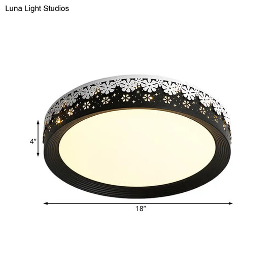 Modern Led Flush Mount Ceiling Light - Black Snowflake Pattern Acrylic Shade Warm/White 18/22/30 Dia