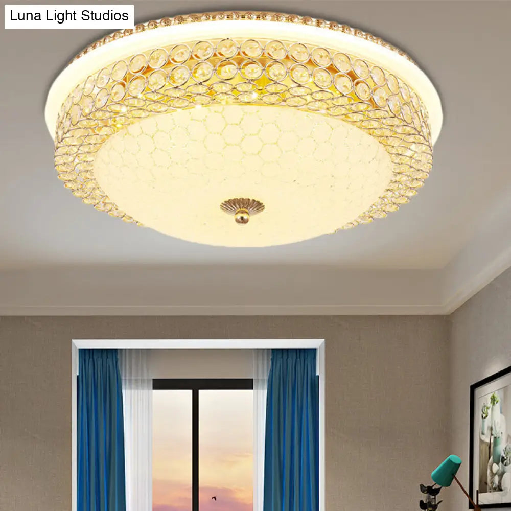 Modern Led Flush Mount Ceiling Light Clear Crystal Round Lamp With Frosted Glass Diffuser In Gold