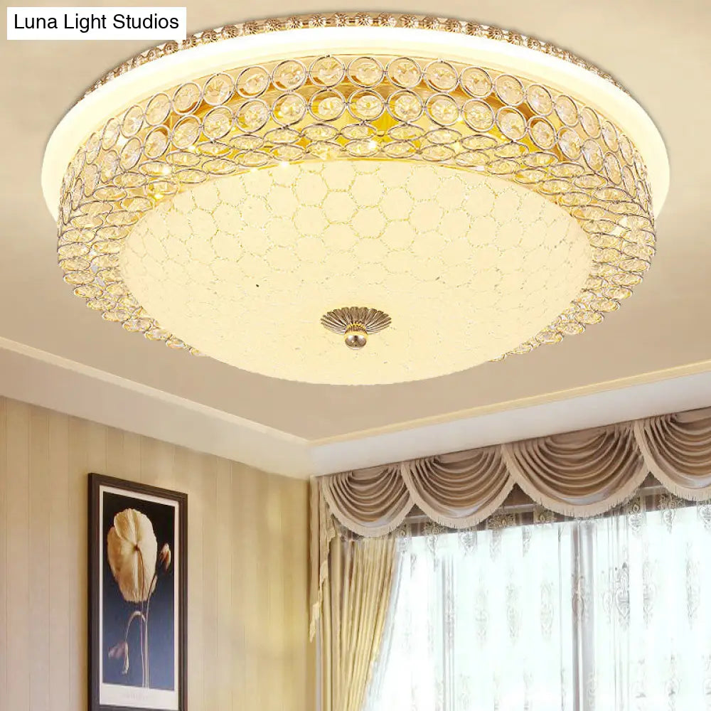 Modern Led Flush Mount Ceiling Light Clear Crystal Round Lamp With Frosted Glass Diffuser In Gold