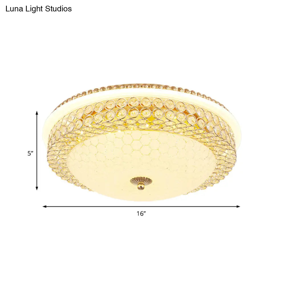 Modern Led Flush Mount Ceiling Light Clear Crystal Round Lamp With Frosted Glass Diffuser In Gold