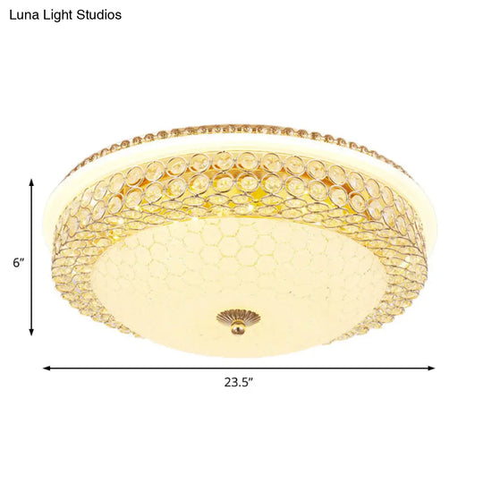 Modern Led Flush Mount Ceiling Light Clear Crystal Round Lamp With Frosted Glass Diffuser In Gold