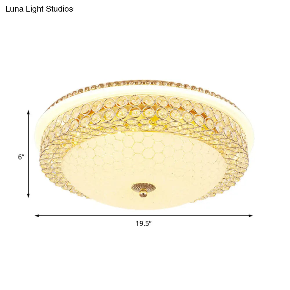 Modern Led Flush Mount Ceiling Light Clear Crystal Round Lamp With Frosted Glass Diffuser In Gold