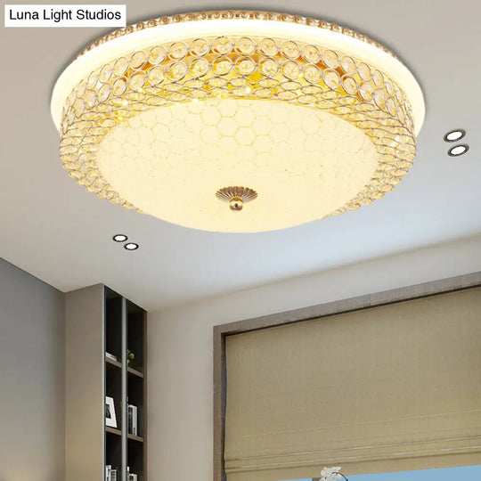 Modern Led Flush Mount Ceiling Light Clear Crystal Round Lamp With Frosted Glass Diffuser In Gold