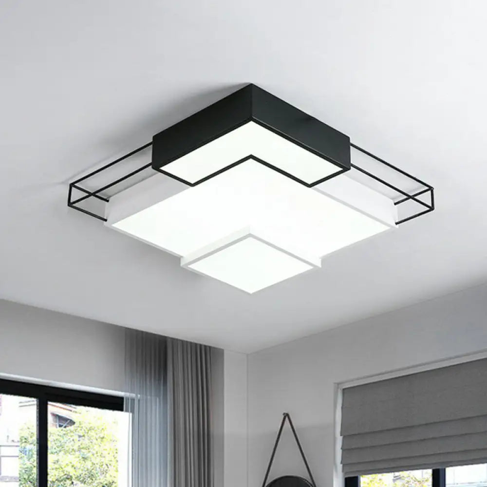 Modern Led Flush Mount Ceiling Light Fixture - Extra - Thin Acrylic Design In Black And White Black