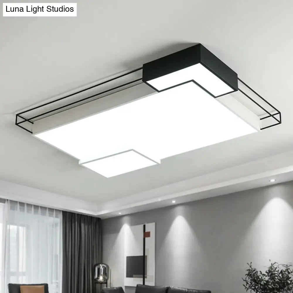 Modern Led Flush Mount Ceiling Light Fixture - Extra - Thin Acrylic Design In Black And White