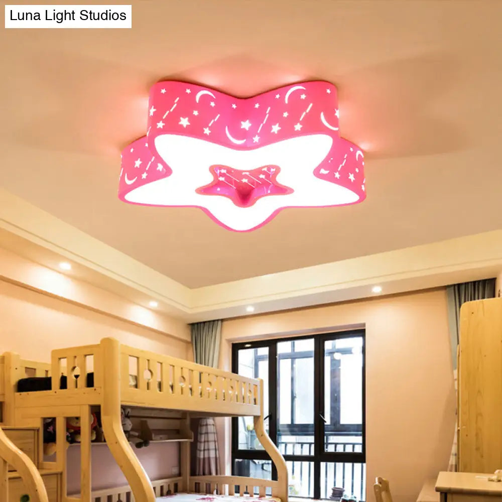 Modern Led Flush Mount Ceiling Light For Childrens Bedroom - Starry Acrylic Design