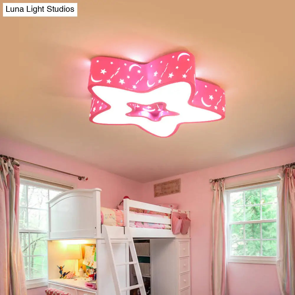 Modern Led Flush Mount Ceiling Light For Childrens Bedroom - Starry Acrylic Design