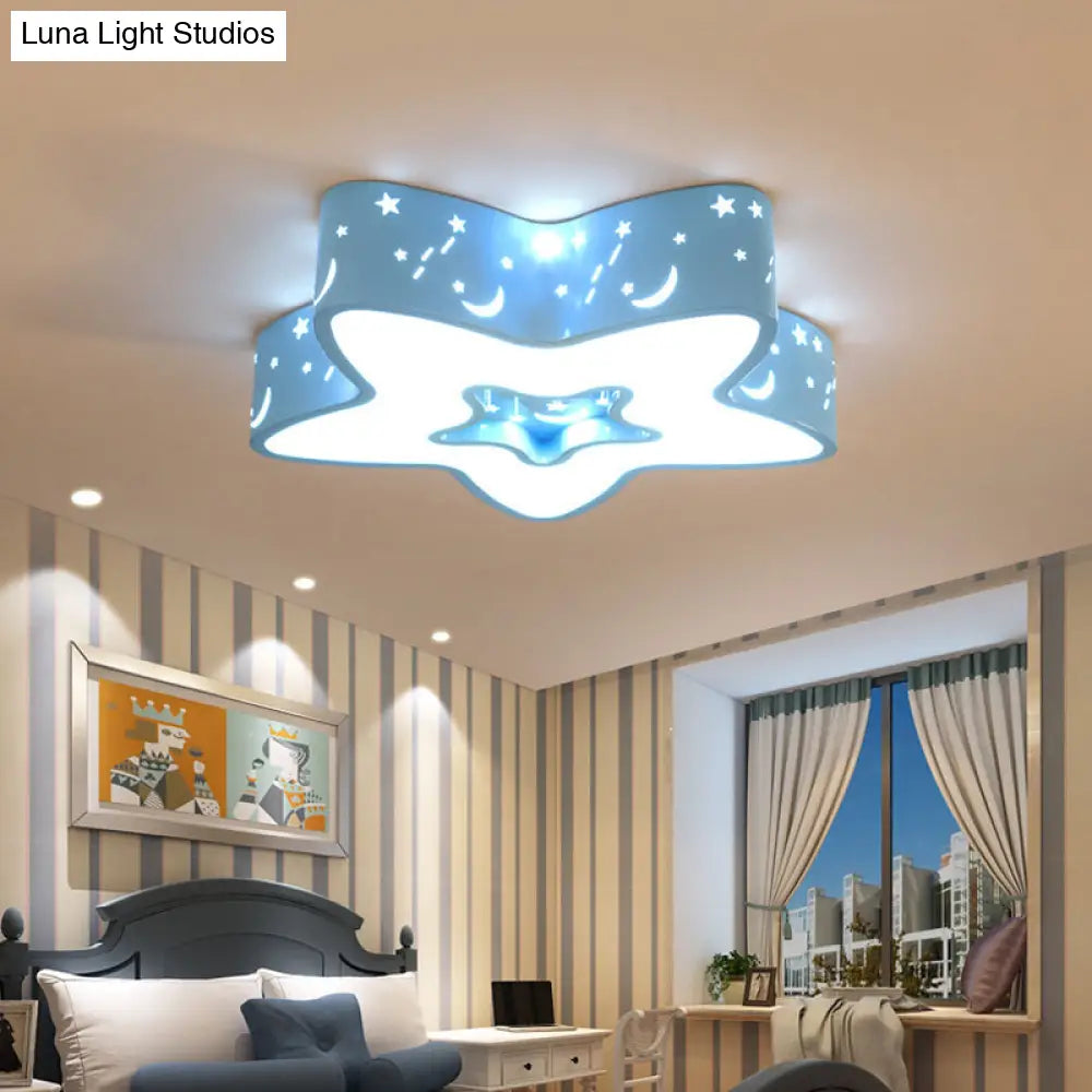 Modern Led Flush Mount Ceiling Light For Childrens Bedroom - Starry Acrylic Design