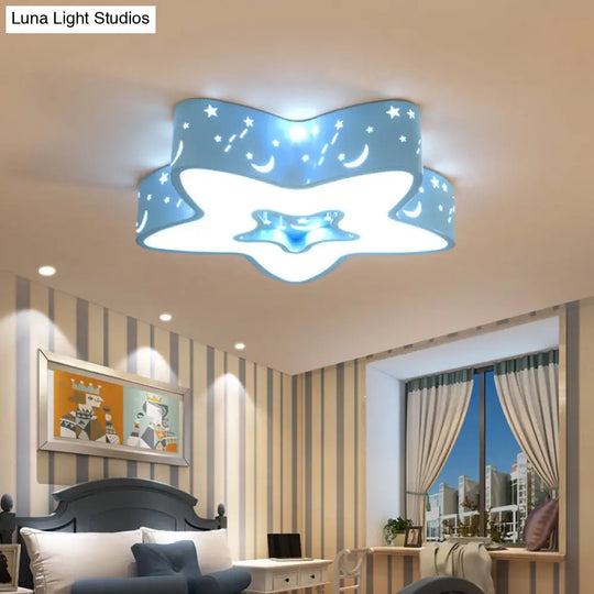 Modern Led Flush Mount Ceiling Light For Childrens Bedroom - Starry Acrylic Design