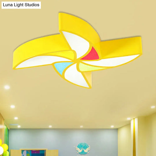 Modern Led Flush Mount Ceiling Light For Childs Bedroom - Toy Windmill Design