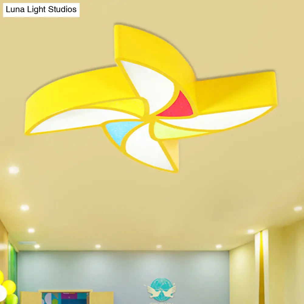 Modern Led Flush Mount Ceiling Light For Child’s Bedroom - Toy Windmill Design