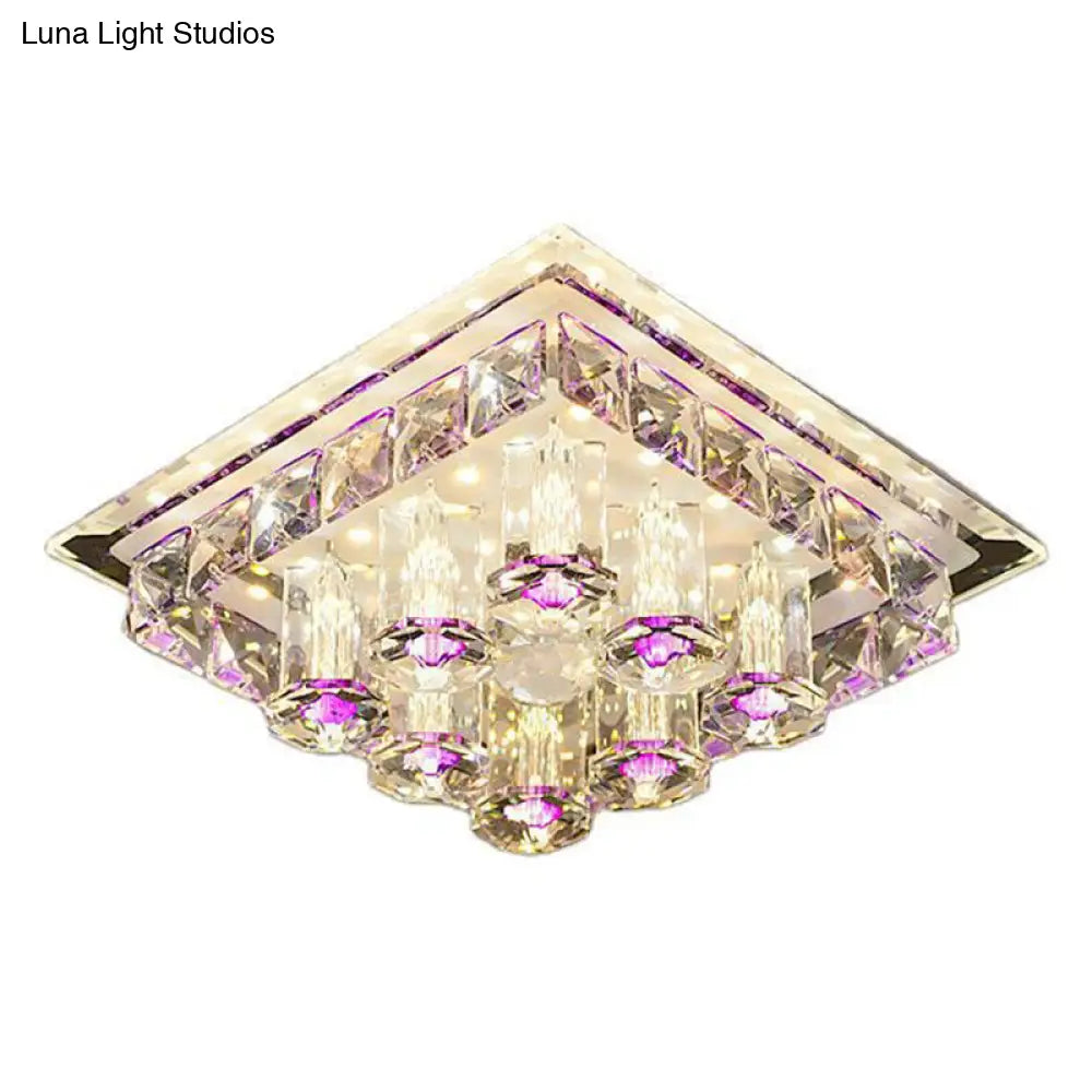 Modern Led Flush Mount Ceiling Light For Hallway In Crystal Square Shape