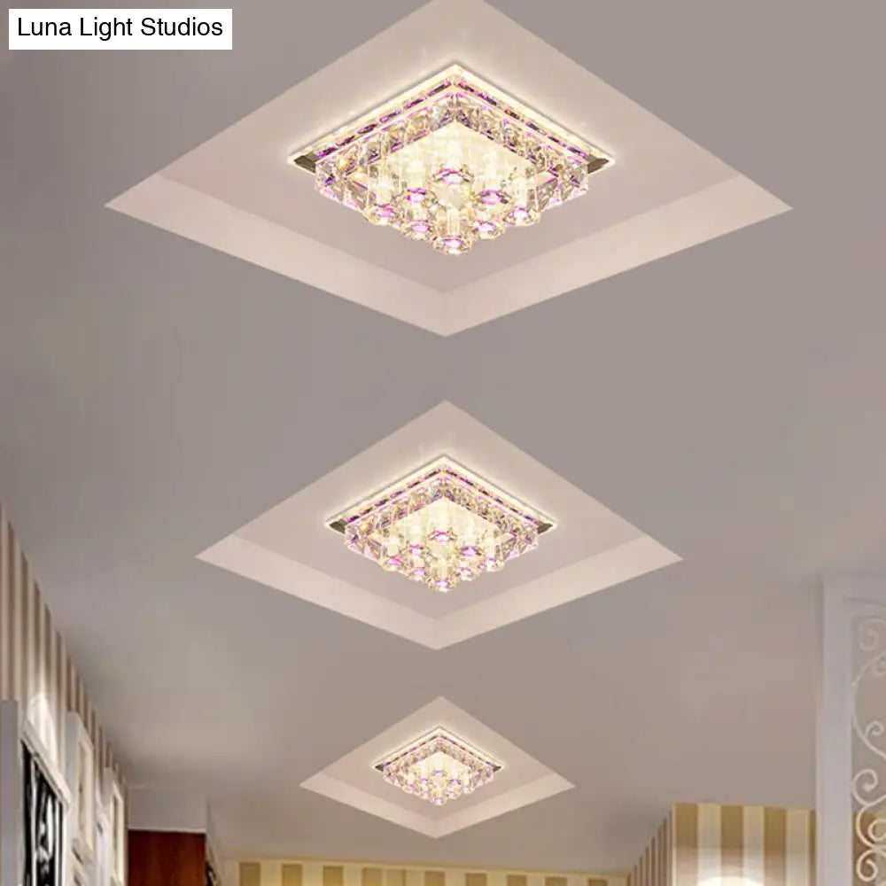 Modern Led Flush Mount Ceiling Light For Hallway In Crystal Square Shape