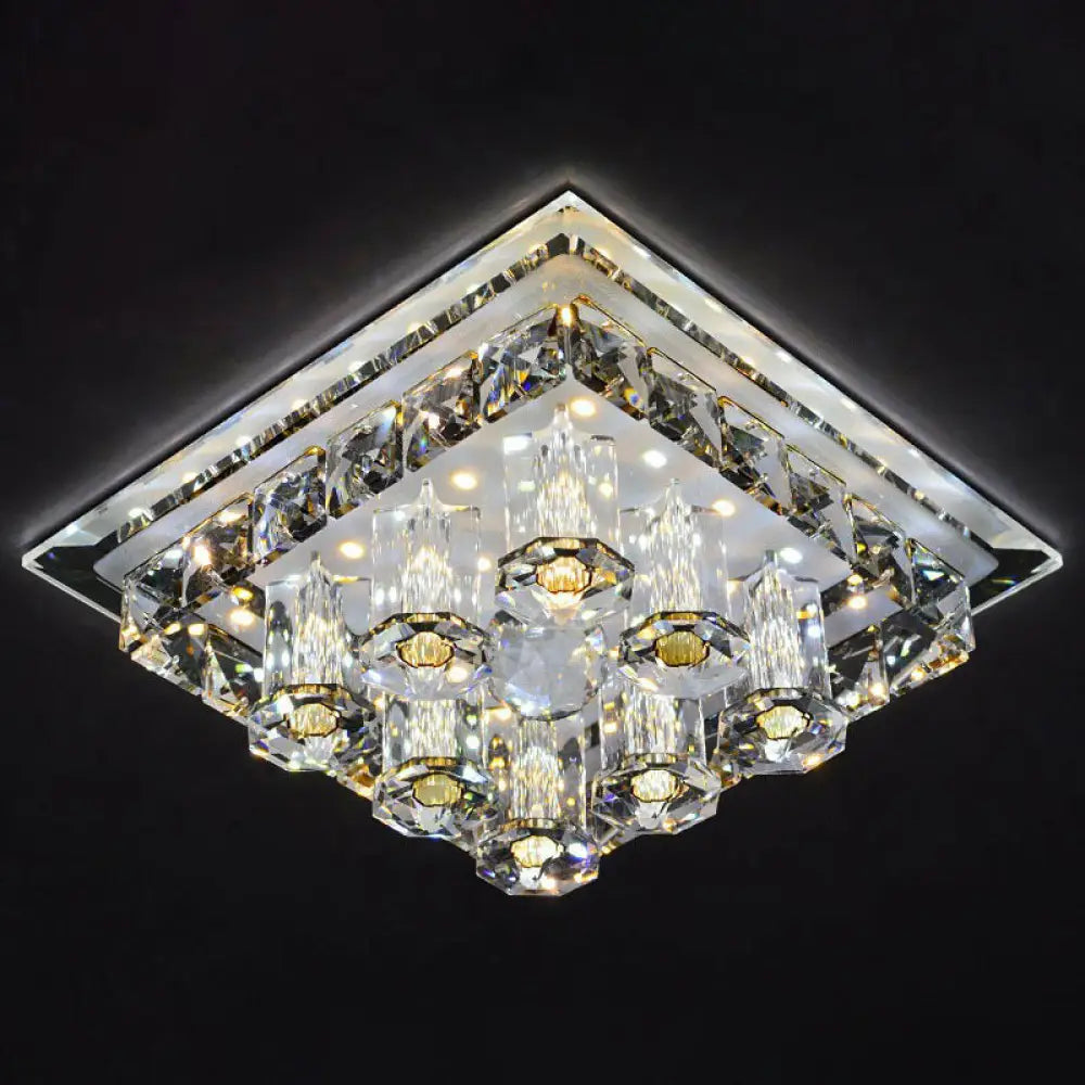 Modern Led Flush Mount Ceiling Light For Hallway In Crystal Square Shape Coffee / Neutral (3500 -