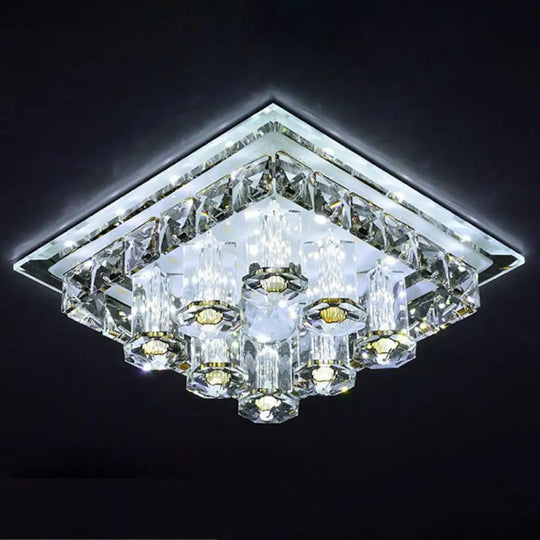 Modern Led Flush Mount Ceiling Light For Hallway In Crystal Square Shape Coffee / White