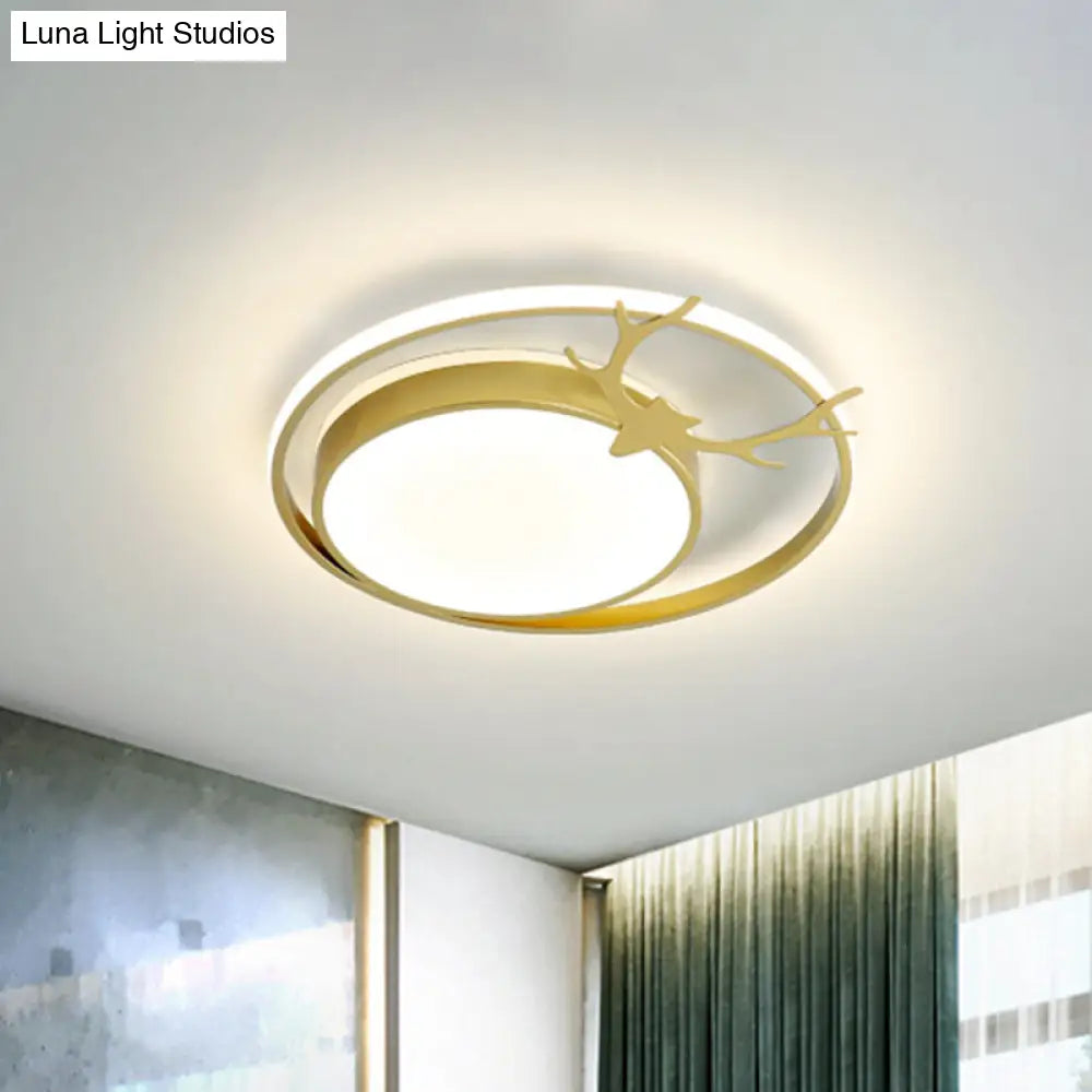Modern Led Flush Mount Ceiling Light - Grey/Gold With Antler Design Gold