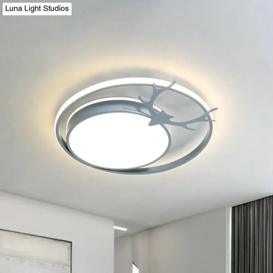 Modern Led Flush Mount Ceiling Light - Grey/Gold With Antler Design