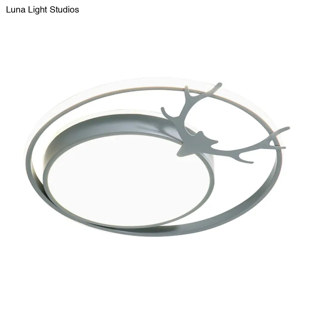 Modern Led Flush Mount Ceiling Light - Grey/Gold With Antler Design