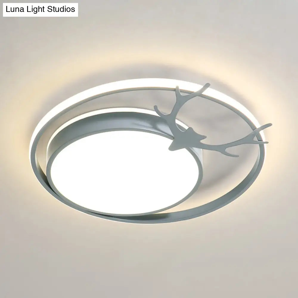 Modern Led Flush Mount Ceiling Light - Grey/Gold With Antler Design