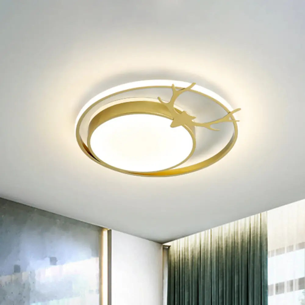Modern Led Flush Mount Ceiling Light - Grey/Gold With Antler Design Gold