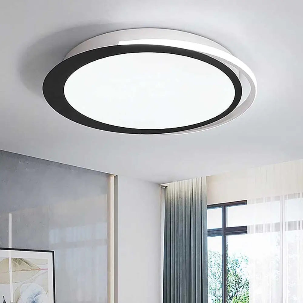 Modern Led Flush Mount Ceiling Light In Black And White With Warm/White/Natural Lighting Options -