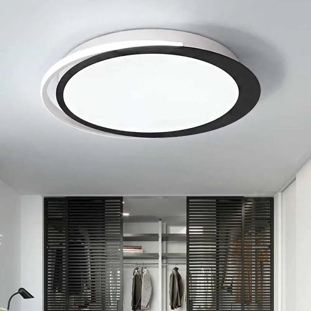 Modern Led Flush Mount Ceiling Light In Black And White With Warm/White/Natural Lighting Options -