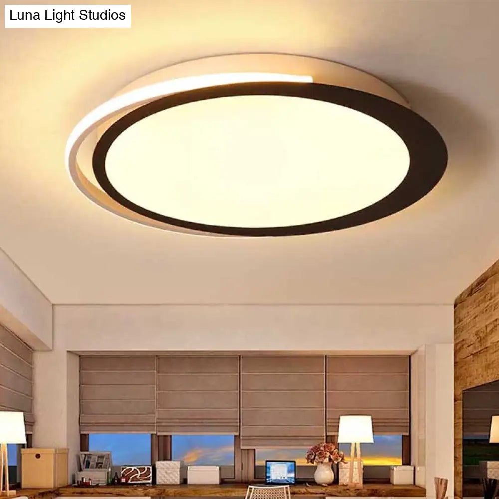 Modern Led Flush Mount Ceiling Light In Black And White With Warm/White/Natural Lighting Options -