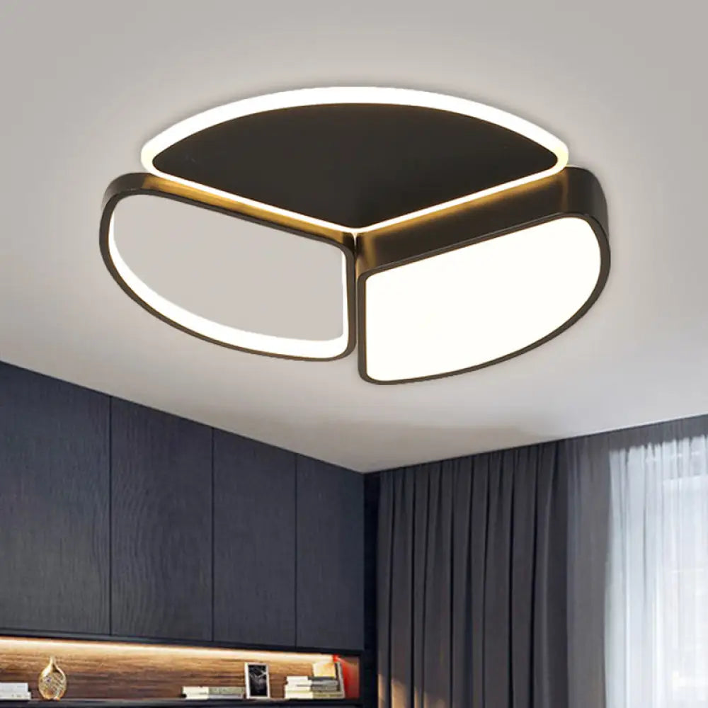 Modern Led Flush Mount Ceiling Light In Black: Geometric Metal Design With Warm/White Lighting