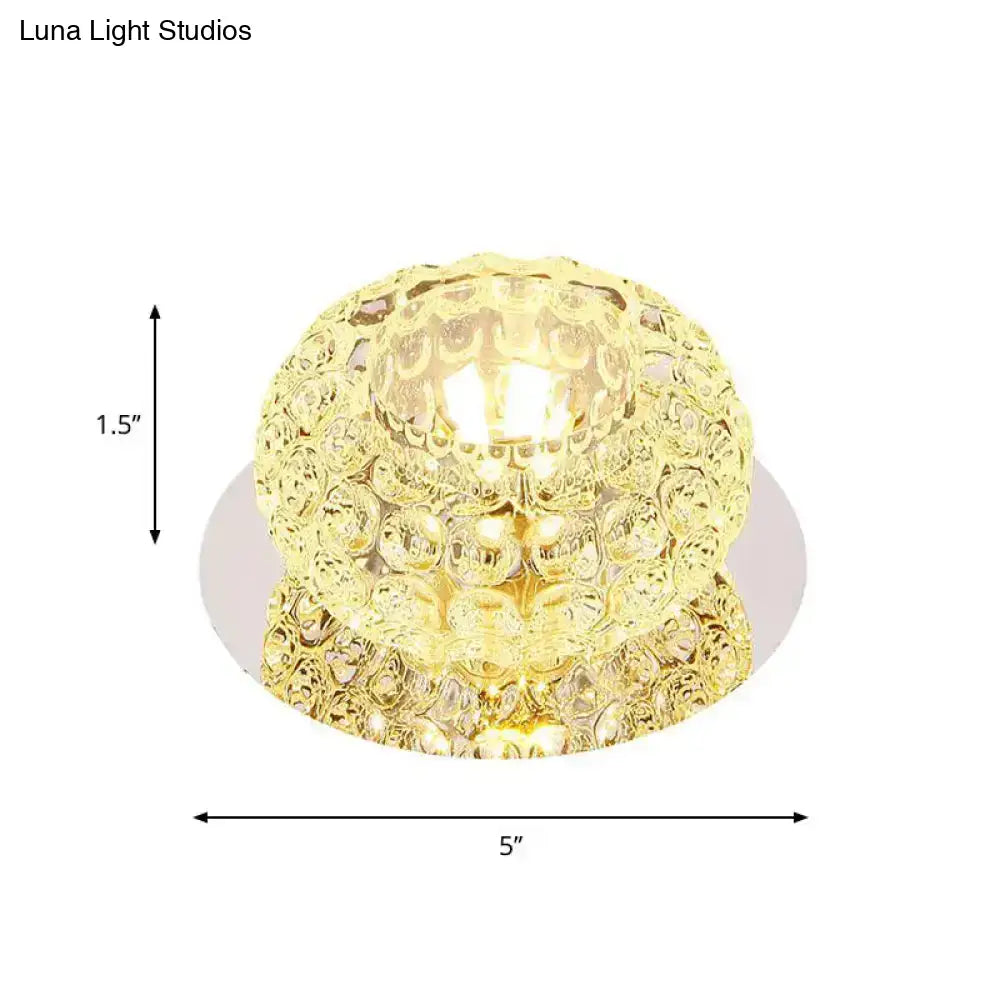 Modern Led Flush Mount Ceiling Light In Chrome - Clear Crystal Round Design For Corridor