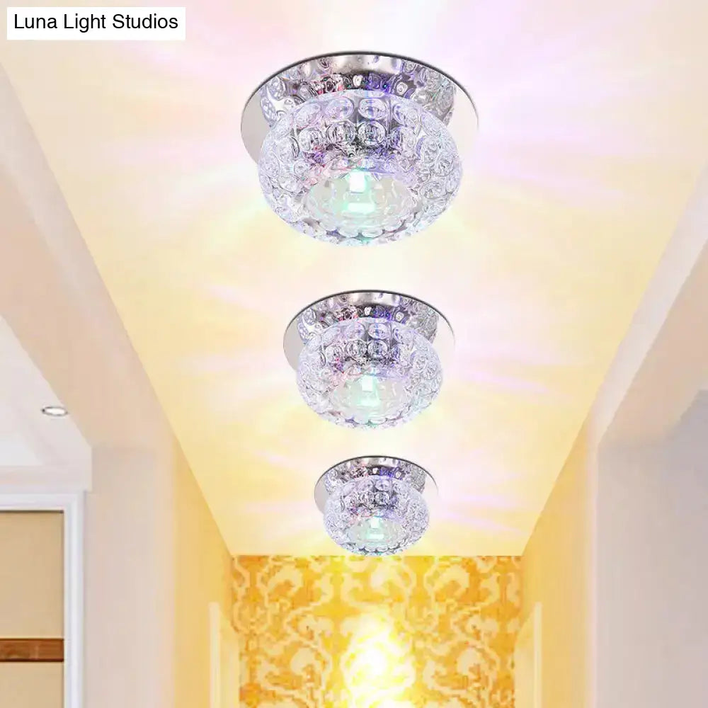 Modern Led Flush Mount Ceiling Light In Chrome - Clear Crystal Round Design For Corridor