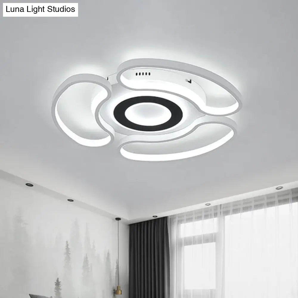 Modern Led Flush Mount Ceiling Light In White For Bedroom With Warm/White And Acrylic Arc-Loop