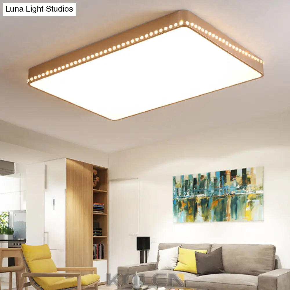 Modern Led Flush Mount Ceiling Light In White/Gold With Crystal Accents