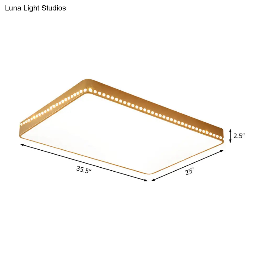 Modern Led Flush Mount Ceiling Light In White/Gold With Crystal Accents
