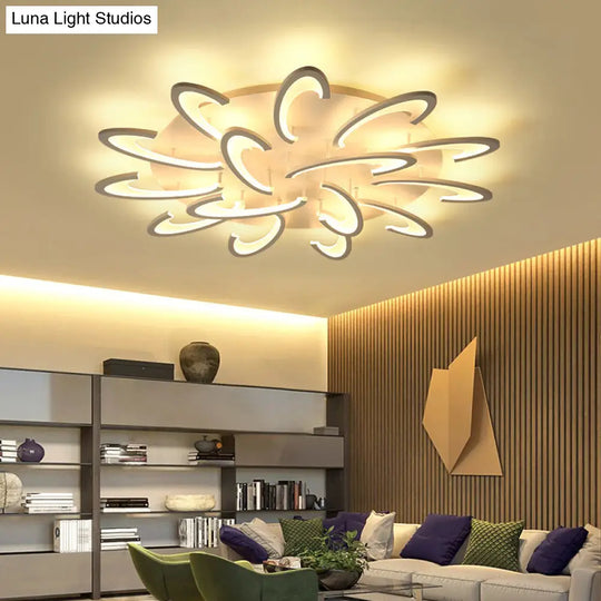 Modern Led Flush Mount Ceiling Light In White With Floral Acrylic Design For Living Room 15 /