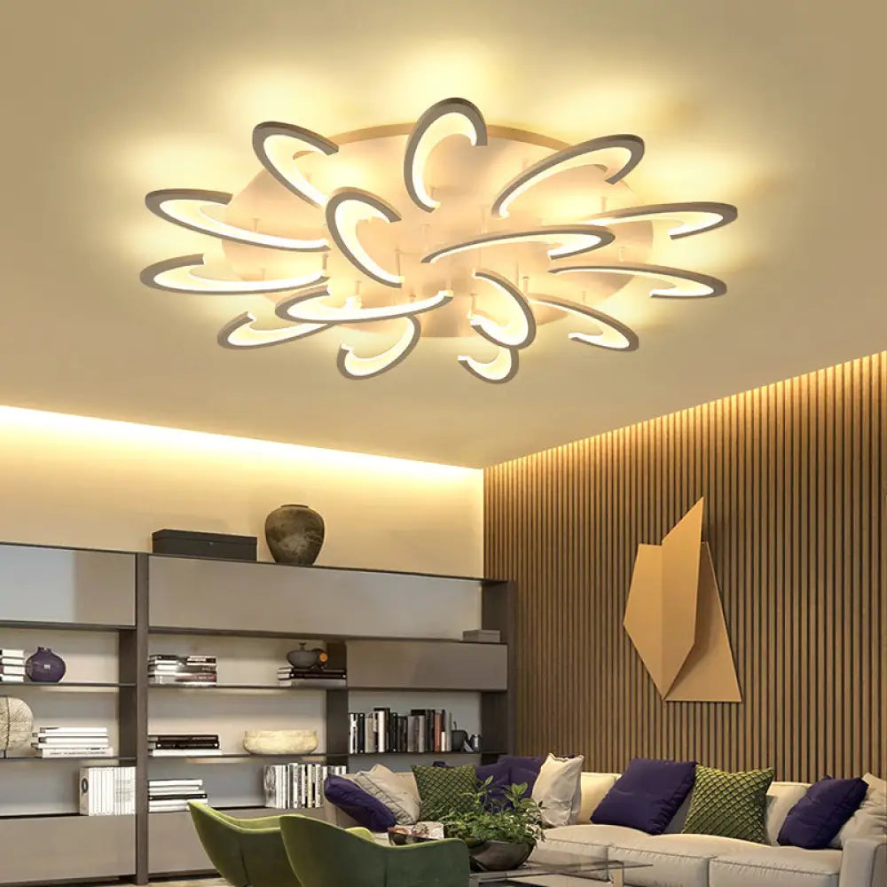 Modern Led Flush Mount Ceiling Light In White With Floral Acrylic Design For Living Room 15 /