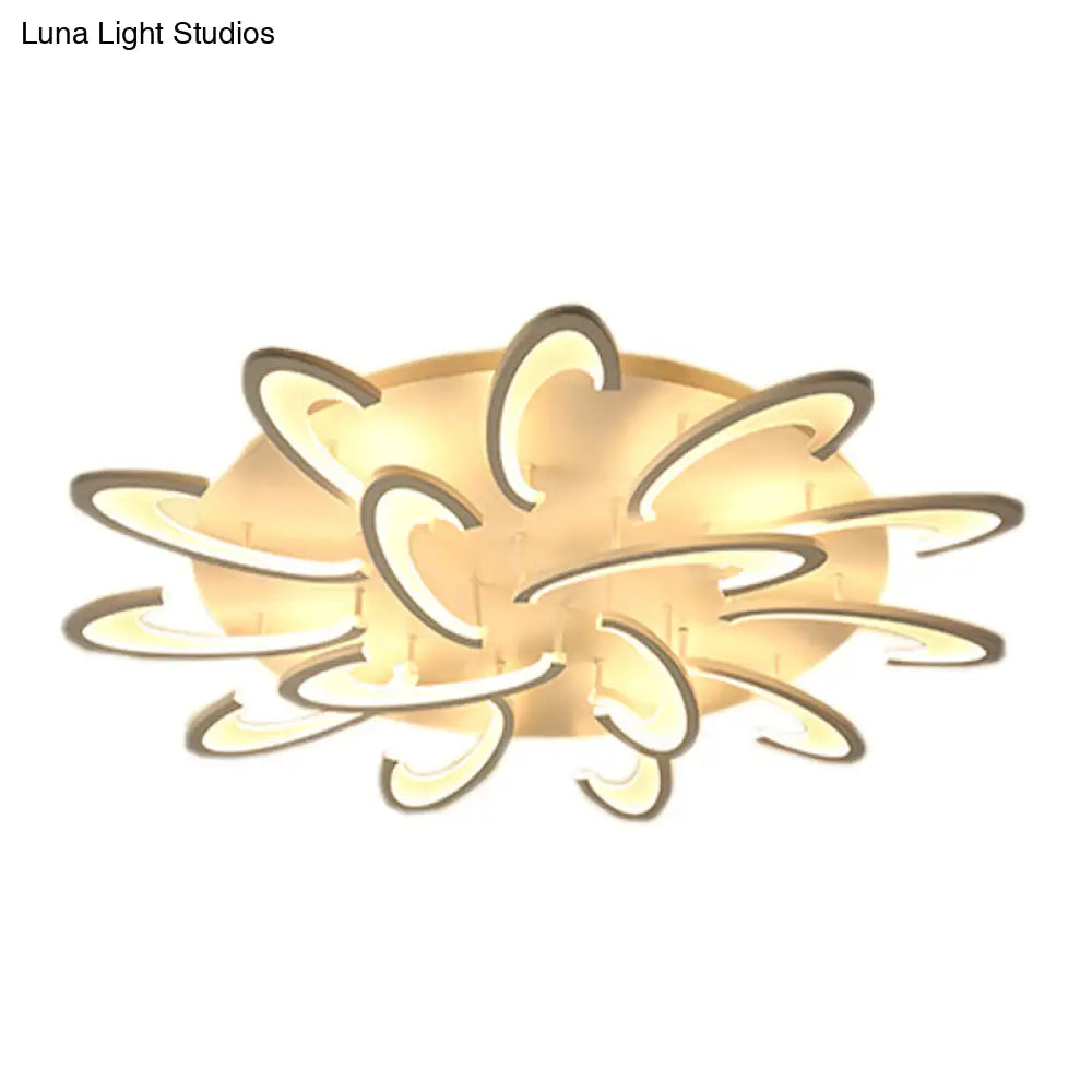 Modern Led Flush Mount Ceiling Light In White With Floral Acrylic Design For Living Room