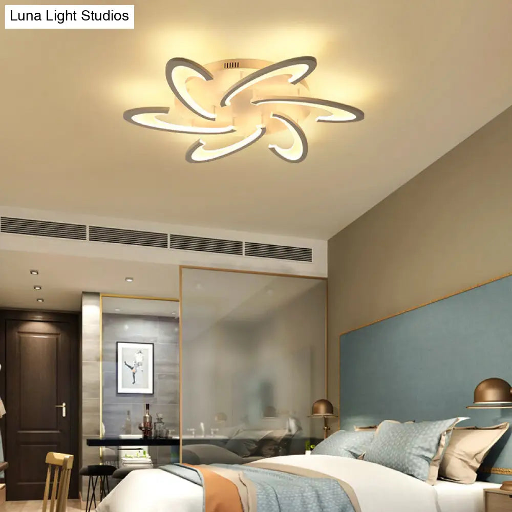 Modern Led Flush Mount Ceiling Light In White With Floral Acrylic Design For Living Room