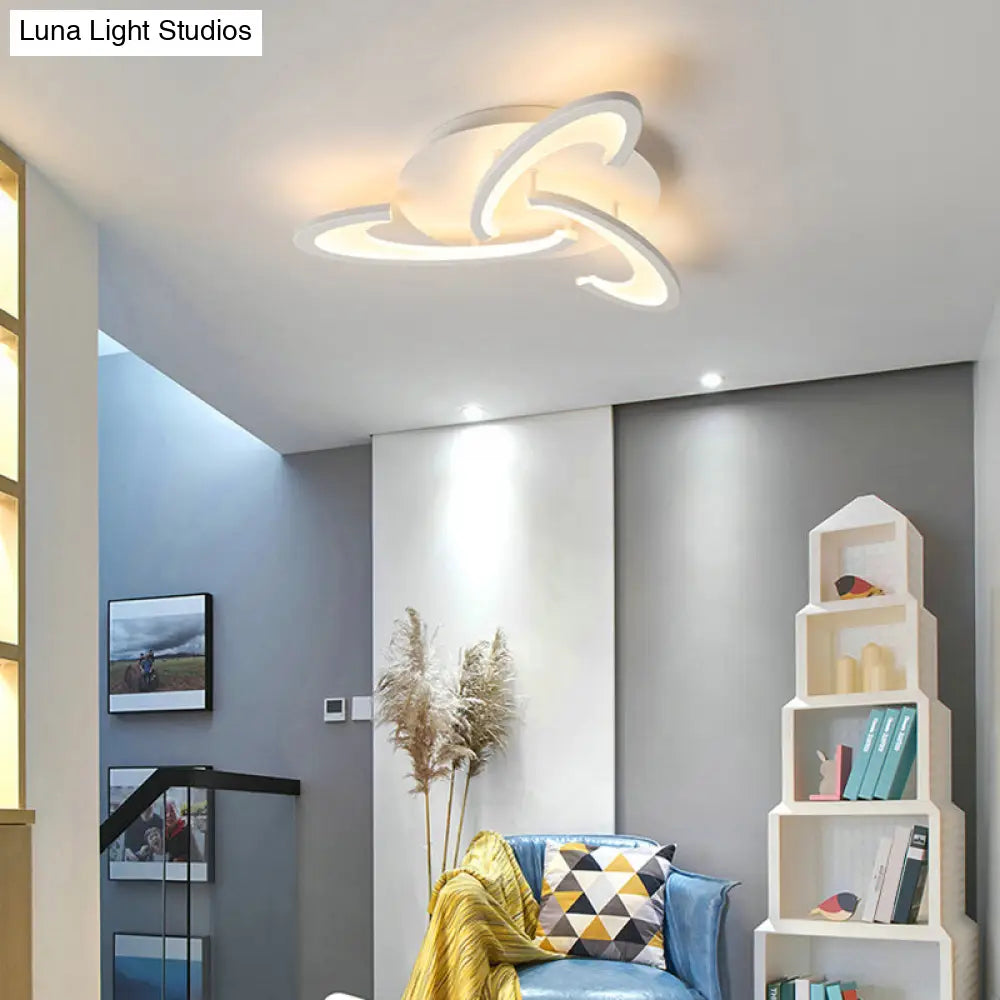 Modern Led Flush Mount Ceiling Light In White With Floral Acrylic Design For Living Room