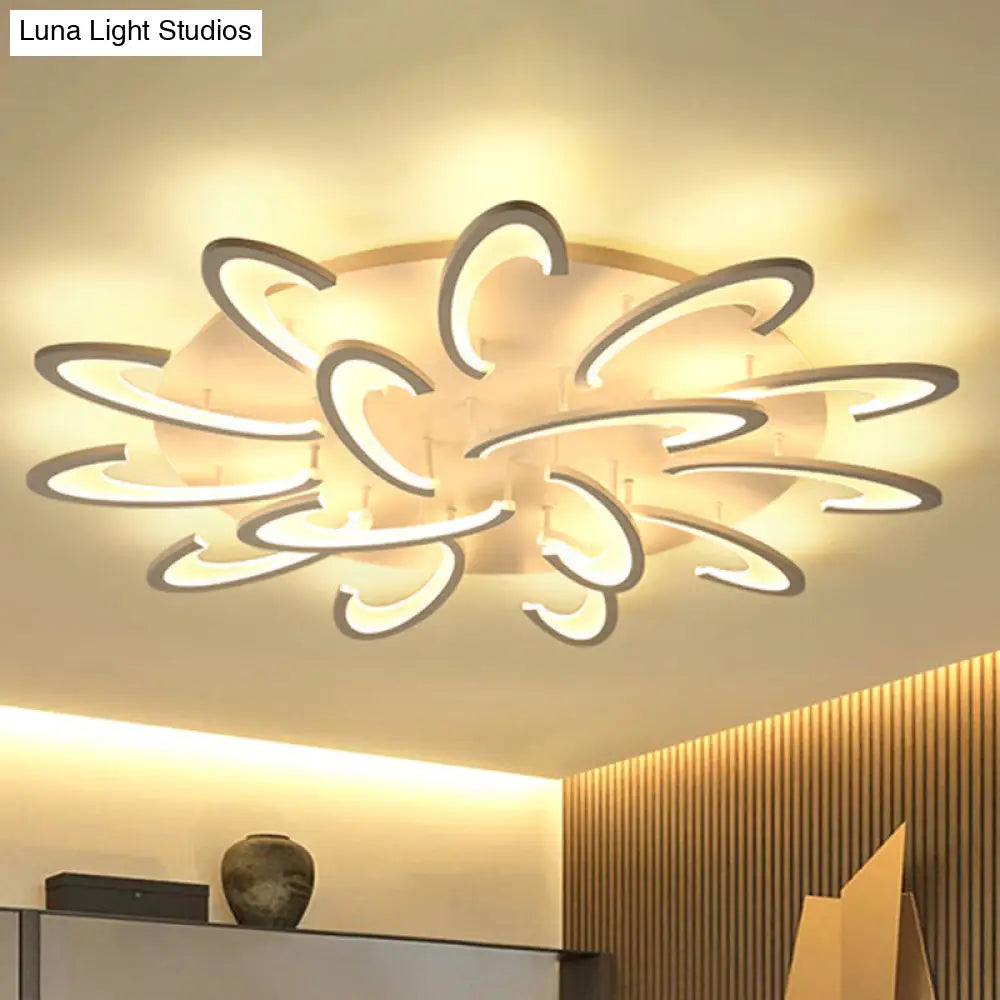 Modern Led Flush Mount Ceiling Light In White With Floral Acrylic Design For Living Room