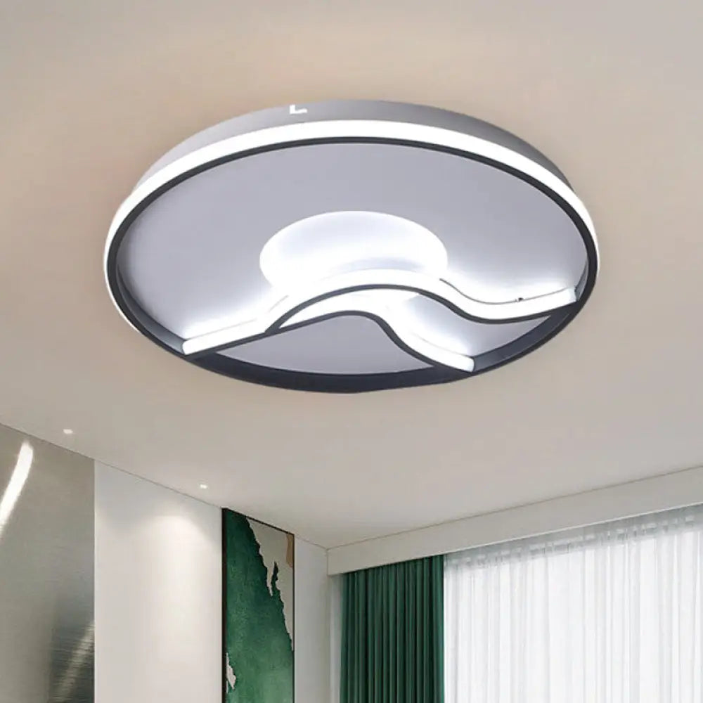 Modern Led Flush Mount Ceiling Light - Metal Minimalist Bedroom Fixture In Black White Or Warm