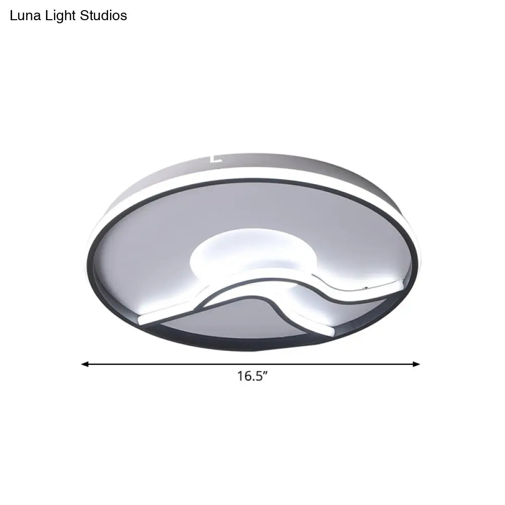 Modern Led Flush Mount Ceiling Light - Metal Minimalist Bedroom Fixture In Black White Or Warm 16.5