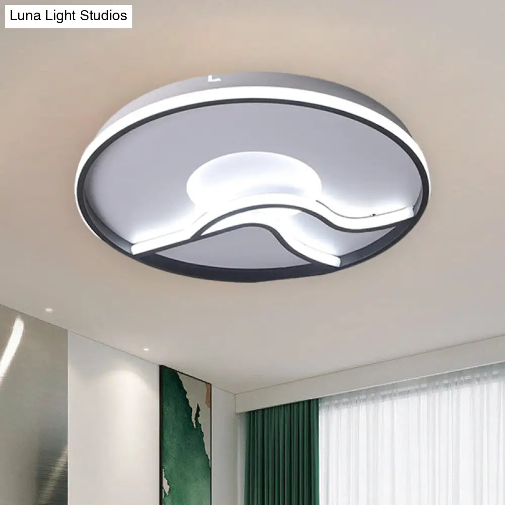 Modern Led Flush Mount Ceiling Light - Metal Minimalist Bedroom Fixture In Black White Or Warm 16.5